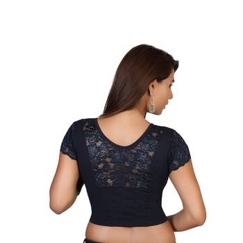 Navy Blue cotton plain stitched blouse 3