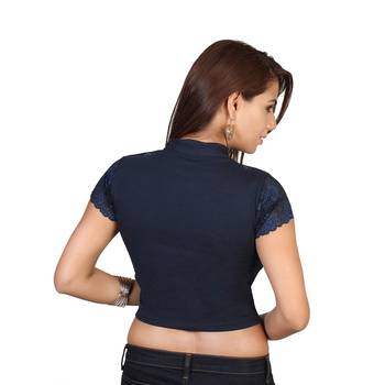 Navy Blue cotton plain stitched blouse 3