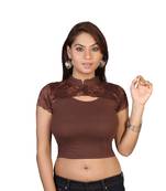 Brown cotton plain stitched blouse