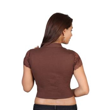 Brown cotton plain stitched blouse 3