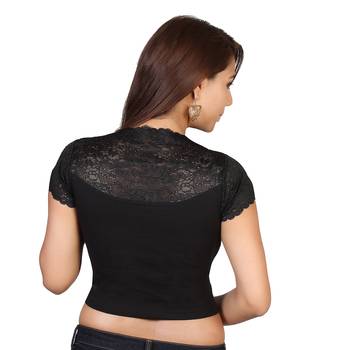 Black cotton plain stitched blouse 3