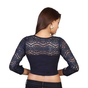 Navy Blue cotton plain stitched blouse 3