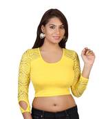 Yellow cotton plain stitched blouse