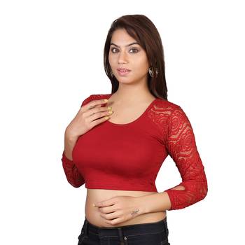 Maroon cotton plain stitched blouse 2