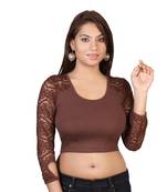 Brown cotton plain stitched blouse