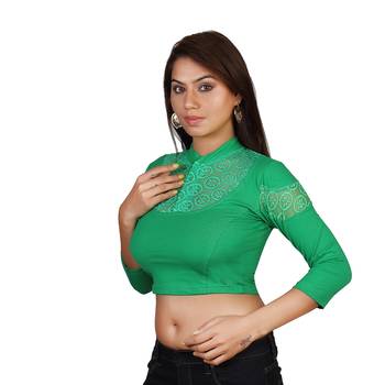Green cotton plain stitched blouse 2