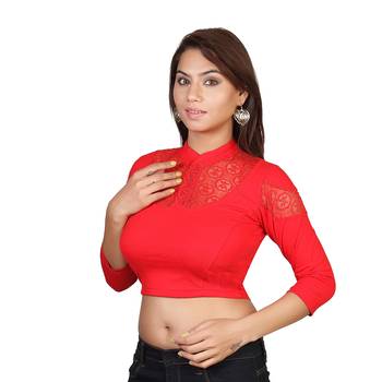 Red cotton plain stitched blouse 2