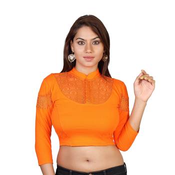 Orange cotton plain stitched blouse 1