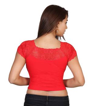 Red cotton plain stitched blouse 3