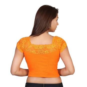 Orange cotton plain stitched blouse 3