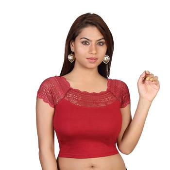 Maroon cotton plain stitched blouse 1