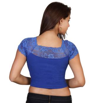 Blue cotton plain stitched blouse 3