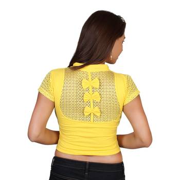 Yellow cotton plain stitched blouse 3