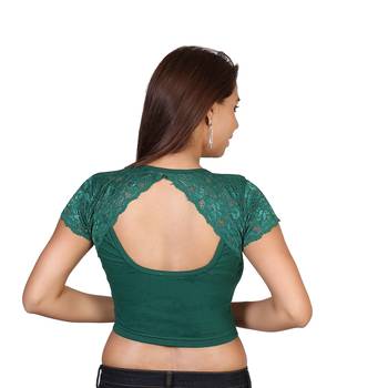 Bottle Green cotton plain stitched blouse 3