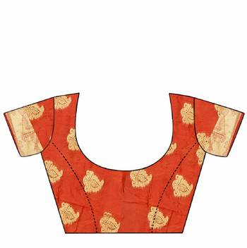 Red printed cotton silk saree with blouse 4