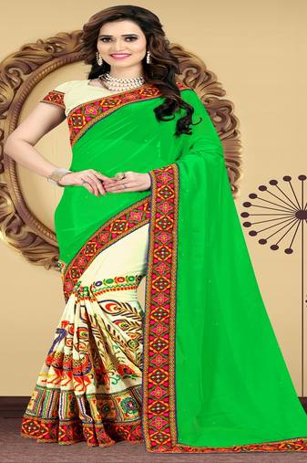 Green Embroidered Georgette Saree With Blouse