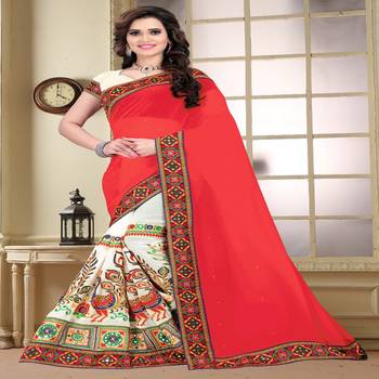 Pink embroidered georgette saree with blouse 1
