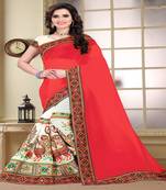 Pink embroidered georgette saree with blouse