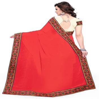 Pink embroidered georgette saree with blouse 3