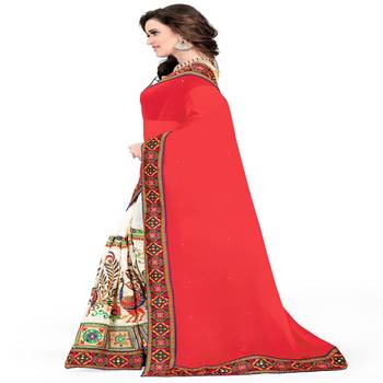 Pink embroidered georgette saree with blouse 4