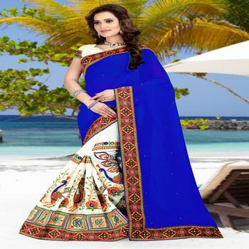 Blue Embroidered Georgette Saree With Blouse 1