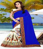 Blue Embroidered Georgette Saree With Blouse
