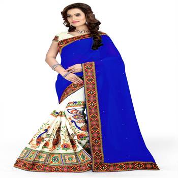 Blue Embroidered Georgette Saree With Blouse 2