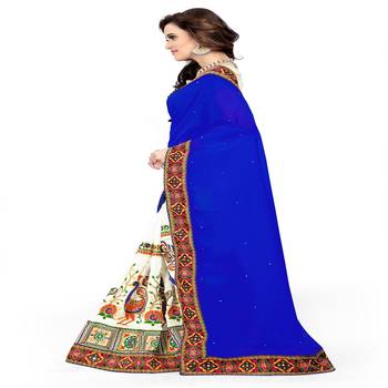 Blue Embroidered Georgette Saree With Blouse 4