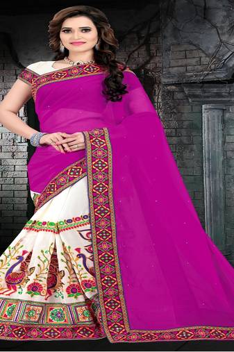 Purple Embroidered Georgette Saree With Blouse