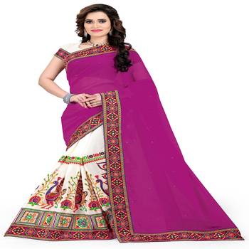 Purple Embroidered Georgette Saree With Blouse 2
