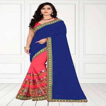 Blue Embroidered Georgette Saree With Blouse 1