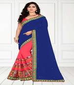 Blue Embroidered Georgette Saree With Blouse