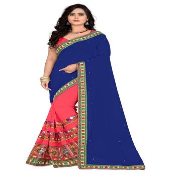 Blue Embroidered Georgette Saree With Blouse 2
