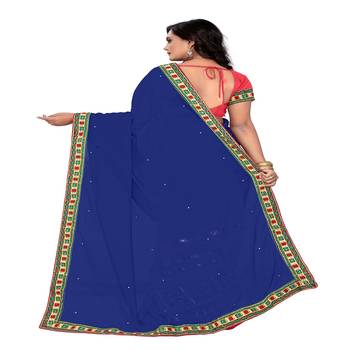 Blue Embroidered Georgette Saree With Blouse 3