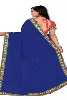Blue Embroidered Georgette Saree With Blouse
