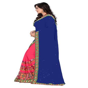 Blue Embroidered Georgette Saree With Blouse 4