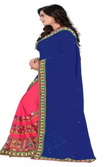 Blue Embroidered Georgette Saree With Blouse