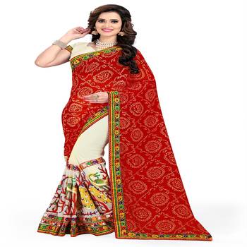 Red Embroidered Georgette Saree With Blouse 2