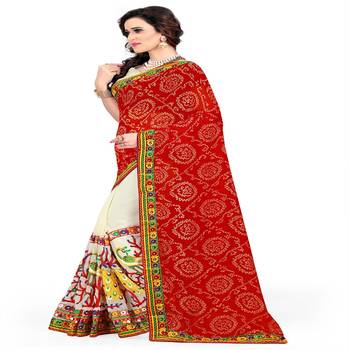 Red Embroidered Georgette Saree With Blouse 4