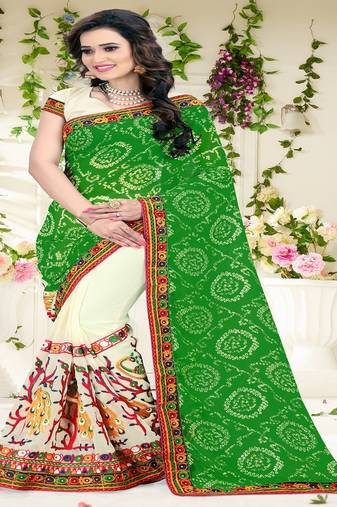 Green Embroidered Georgette Saree With Blouse