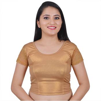 Gold Cotton Lycra Plain stitched blouse 1