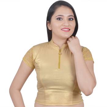 Gold Cotton Lycra Plain stitched blouse 1