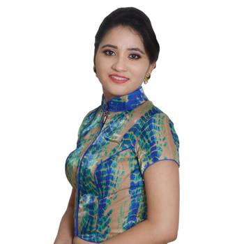 Blue Cotton Silk Printed stitched blouse 3