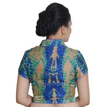 Blue Cotton Silk Printed stitched blouse 4