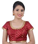 Areum Maroon Brocade Jari Butti Polka Dot Padded Readymade Saree Blouse Choli