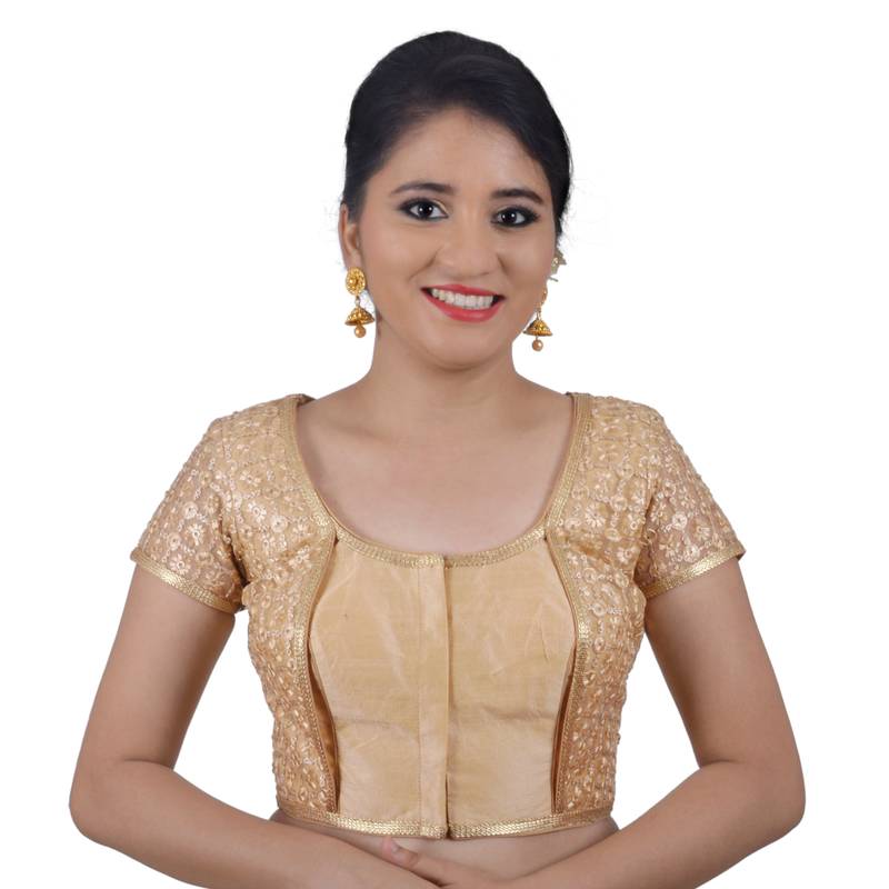 Areum Jacket Style Silk Net Front Open Padded Readymade Saree Blouse Choli