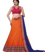 Orange embroidered net semi stitched lehenga with dupatta