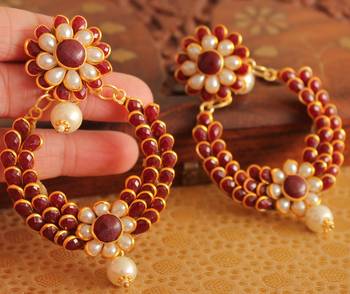 Beautiful Maroon Big Bali Pachi Earrings 1