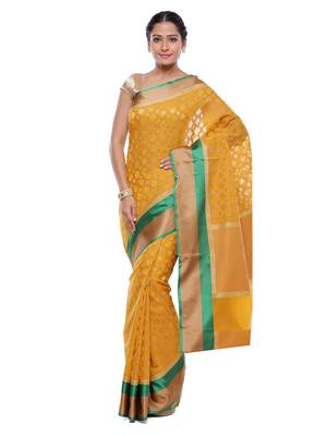 Yellow Embroidered Cotton Saree With Blouse 1