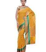 Yellow Embroidered Cotton Saree With Blouse